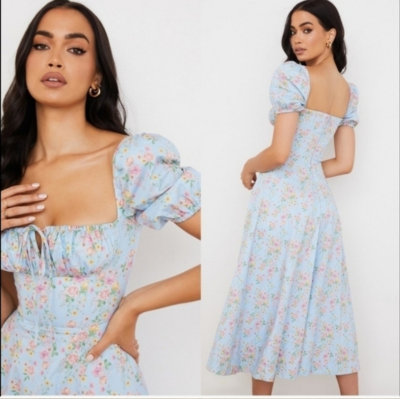 House of CB Dresses & Skirts - House of CB Tallulah Pink Print Blue Floral Maxi Dress Size Medium New With Tags